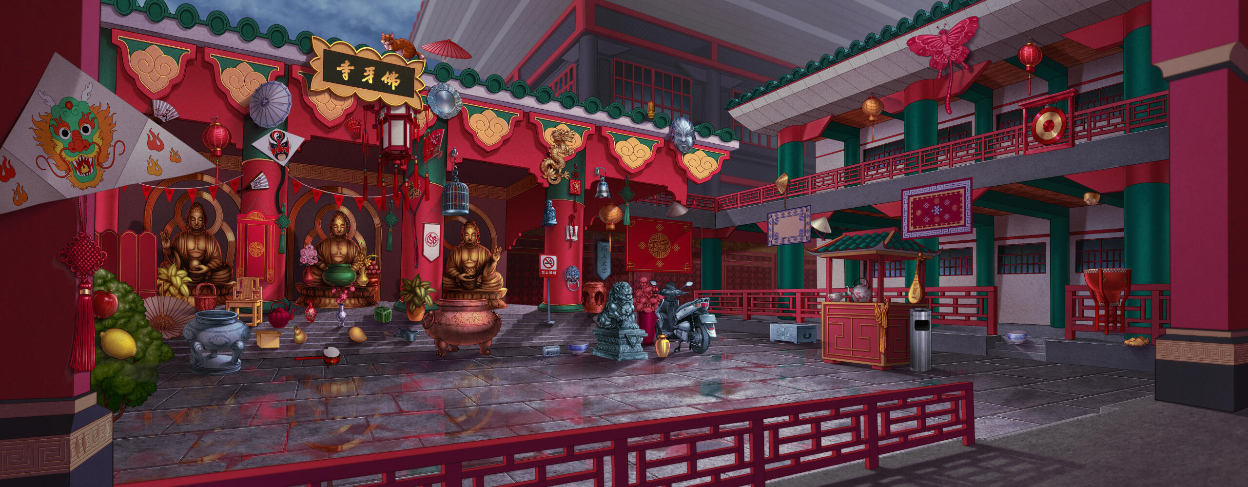 Chinese Temple Background and Prop Design