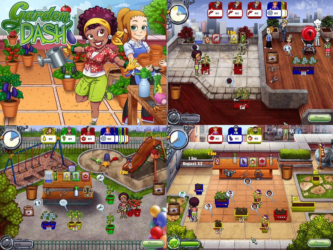 Garden Dash Mainscreen Art and In-Game Screenshots